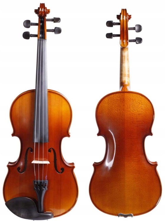 Specyfikacja:     rozmiar: 1/8     płyta wierzchnia: świerk     płyta spodnia: jawor     boczki: jawor     podstrunnica: klon     kołki i guzik: drewno Jujube     strunociąg: metalowy z mikrostroikami     podbródek: drewno Jujube     lakier; połysk