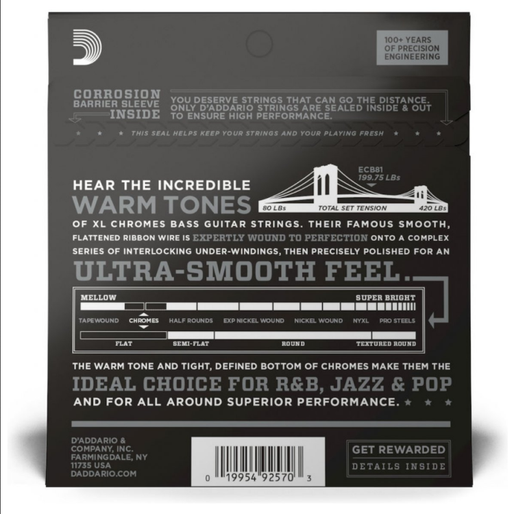 D'ADDARIO ECB81 SET BASS CHROMES 45-100 LONG